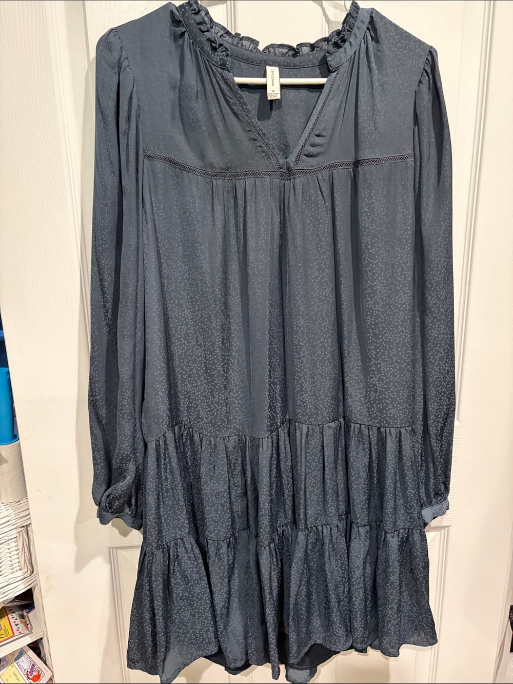Long Sleeve Tiered Mini Dress in Slate Blue Size Medium
